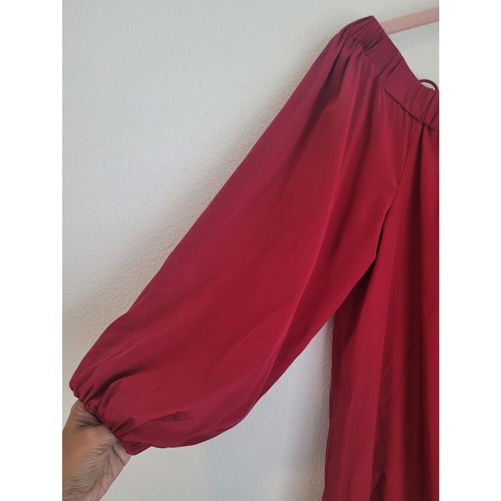 Alice + Olivia Red Silk Off the Shoulder Balloon Sleeve Mini Dress Size Small - Picture 3 of 7